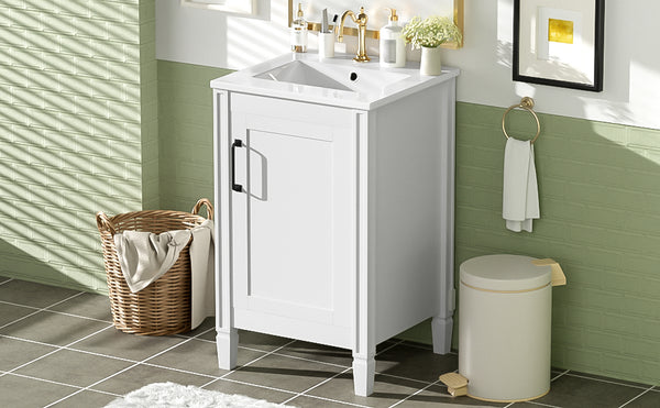English Elm 20" Modern Bathroom Vanity with Ceramic Sink, Soft-Close Door, U-Shaped Adjustable Shelf & Door Storage Rack for Small Spaces N729P299364K