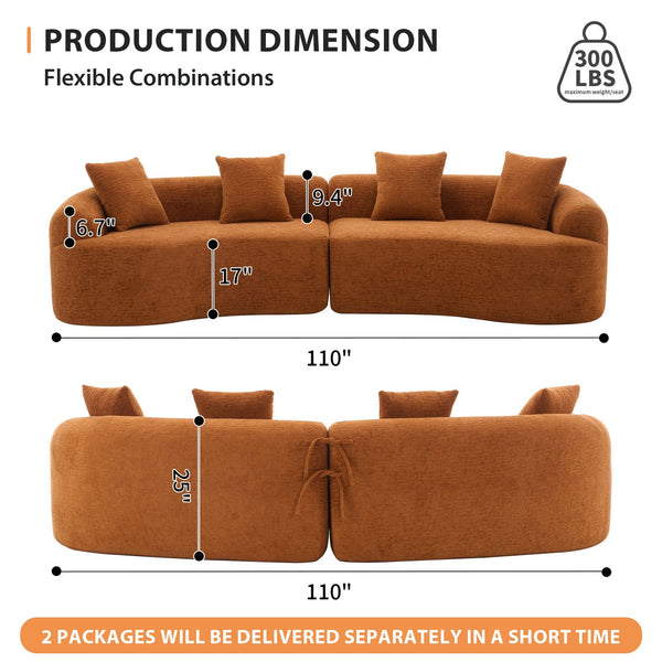 English Elm Compression Compression Sponge Sofa Curved Modular Sectional with 30D High-Density Chenille Sleeper for Cozy Apartment Living Room Comfort and Safe Rounded Design Orange W2231S00015