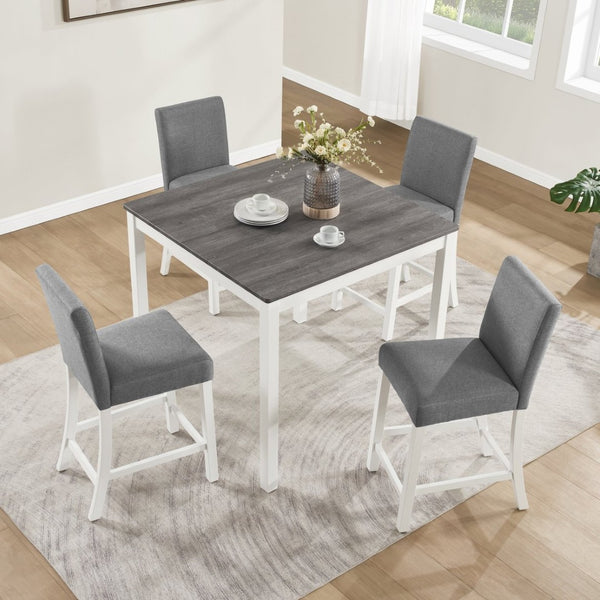 English Elm 5-piece Counter Height Dining Set Rubberwood Upholstered Chairs Grey White Kitchen W1998P418931