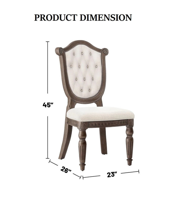 English Elm Rustic 2Pc Side Chair Set - Diamond Tufted Back, Fluted Legs, Weathered Oak & Beige For Dining Elegance B2741P406976-GIGA