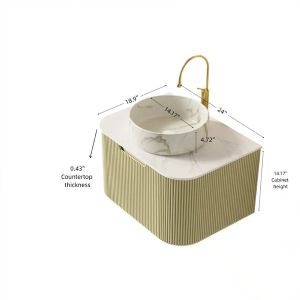 English Elm Dina Floating Bathroom Vanity with Sintered Stone Top and Crystal Glass Basin Carrara White,Light Green,Stone White W2615S00562
