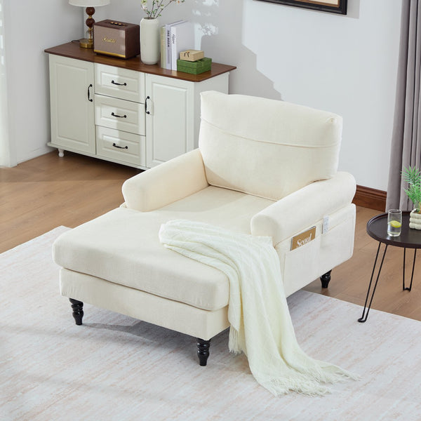 English Elm Modern Chenille Fabric Recliner Chaise Lounge Sofa with High-Resilience Foam, 550LB Capacity, Cozy Plush Backrest and Armrests for Living Room Relaxation Beige W395P371331