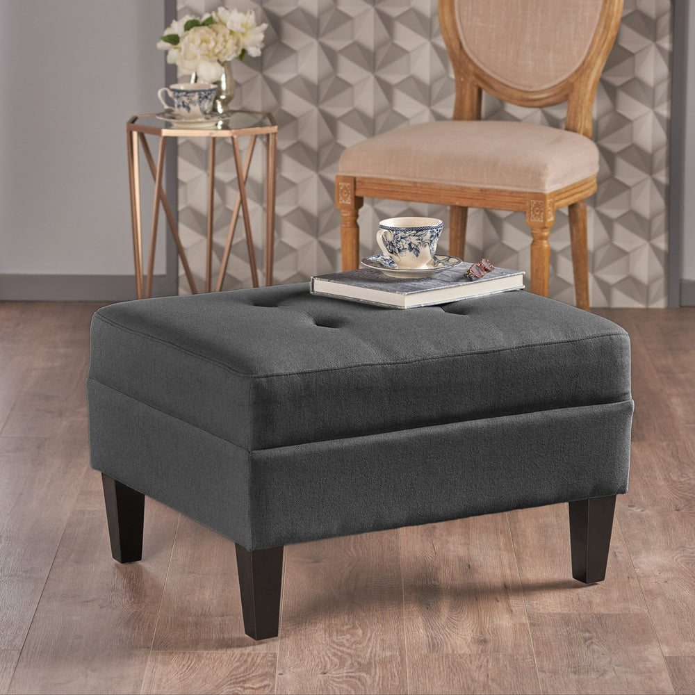 English Elm Christopher Knight Home® - OTTOMAN Dark Gray Fabric Ottoman with Cushioned Top, Birch Wood Tapered Legs, Versatile Seating 57649.00DGY