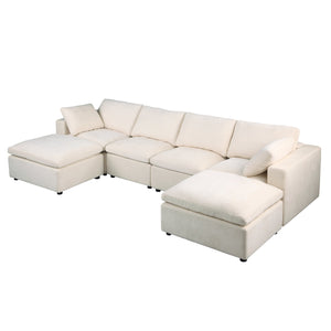 English Elm 123.6" Modular Sectional Sofa - Versatile U-Shaped Couch With Reversible Chaise & Ottomans In Beige W1123S00048