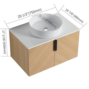 English Elm 30" Elegant Wall-Mounted Bathroom Vanity With Ceramic Sink & Soft-Close Doors For Modern Spaces W999S00443