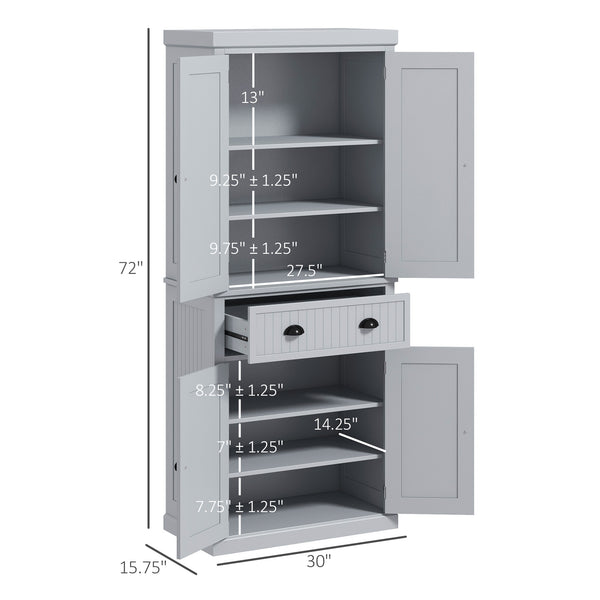 English Elm Homcom 72" Farmhouse Kitchen Pantry Cabinet With Adjustable Shelves, Large Drawer & Beadboard Style W2225S00049