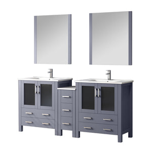 English Elm Dark Grey Double Bath Vanity Set With White Ceramic Top, Mirrors, And Chrome Faucet, 72" W B2731S01213