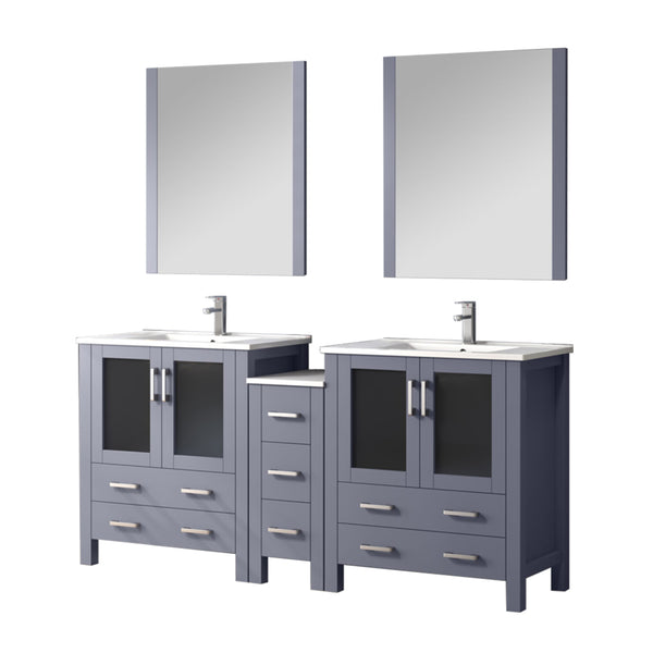 English Elm Dark Grey Double Bath Vanity Set With White Ceramic Top, Mirrors, And Chrome Faucet, 72" W B2731S01213