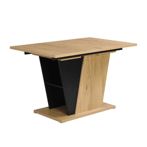 English Elm 61.81 Extendable Dining Table with Geometric Metal Base, E2 MDF Durable Top, Sleek Modern Design Natural+Black W2317P251946