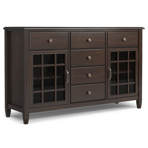English Elm Connaught Solid Wood Buffet Sideboard with Glass Doors and Six Drawers for Dining B136P439004