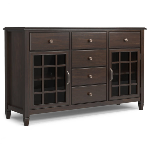 English Elm Connaught Solid Wood Buffet Sideboard with Glass Doors and Six Drawers for Dining B136P439004