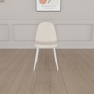 English Elm Dining Chair Set of 4 Beige Linen Upholstered Spoon-Shape Seats with White Metal Legs, Mid-Century Modern Comfort and Floor-Protecting Pads W2189P190477