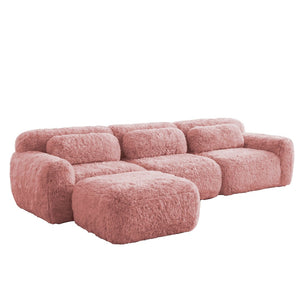 English Elm L-shaped Plush Modular Sectional Sofa with Ottoman and High Resilience Foam Seating Pink W714S01559