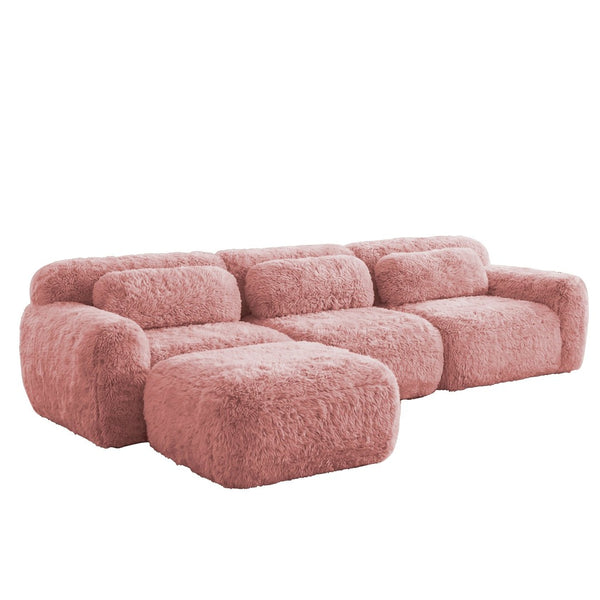 English Elm L-shaped Plush Modular Sectional Sofa with Ottoman and High Resilience Foam Seating Pink W714S01559