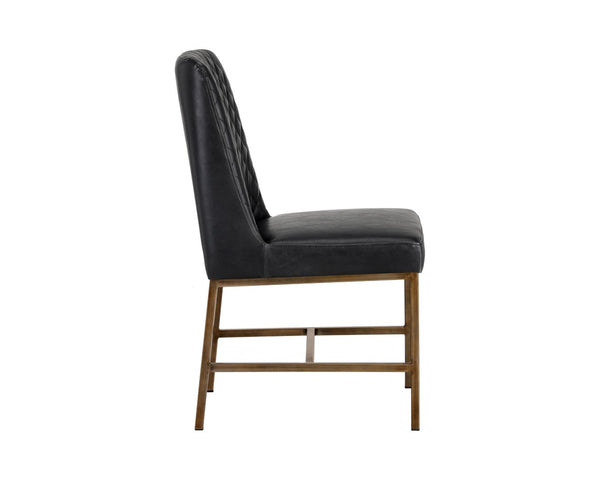 Sunpan LEIGHLAND DINING CHAIR - Timeless Tufted Elegance with Antique Brass Frame for Sophisticated Spaces Black 104910