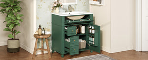 English Elm Bathroom Vanity with Sink French-Inspired 30" Ceramic Basin Vanity Cabinet with Soft-Close Doors & Drawer Organizer Green N710P286723F