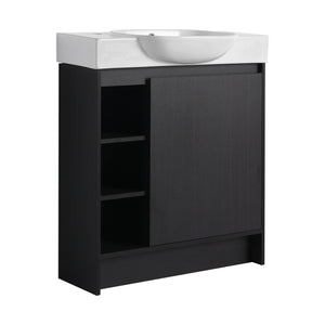 English Elm 30'' Freestanding vanity with white ceramic sink, soft-close doors, water-resistant melamine finish, modern handle design Dark Oak W999P310760