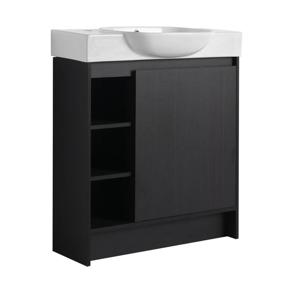 English Elm 30'' Freestanding vanity with white ceramic sink, soft-close doors, water-resistant melamine finish, modern handle design Dark Oak W999P310760