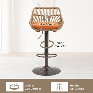 English Elm Modern Swivel Bar Stools Set of 2 Adjustable Counter Height Chairs with Linen Seat Vintage Gold Frame Orange W39594824