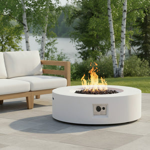 English Elm Lightweight Concrete Round Fire Pit 50000 Btu Propane Patio Gathering Focal Point N772P390497W