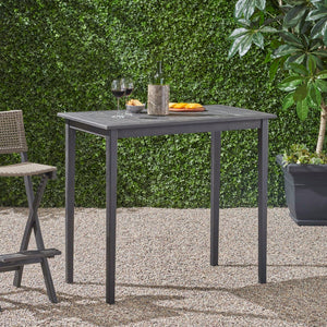 English Elm Christopher Knight Home® - Outdoor Acacia Wood Rectangle Bar Table with Slatted Top and Tapered Legs, Weather-Resistant Design Dark Gray 65094.00DGRY