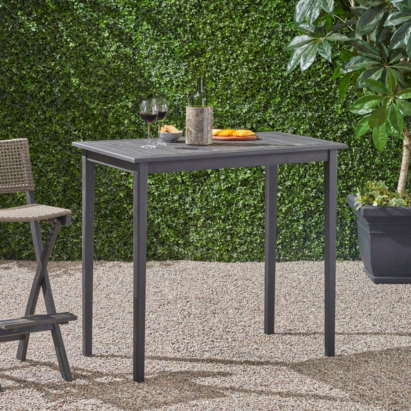 English Elm Christopher Knight Home® - Outdoor Acacia Wood Rectangle Bar Table with Slatted Top and Tapered Legs, Weather-Resistant Design Dark Gray 65094.00DGRY