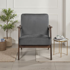 English Elm Vandie Velvet Club Chair Mid-century Modern Rubberwood Frame with Tapered Walnut Legs B056P417044