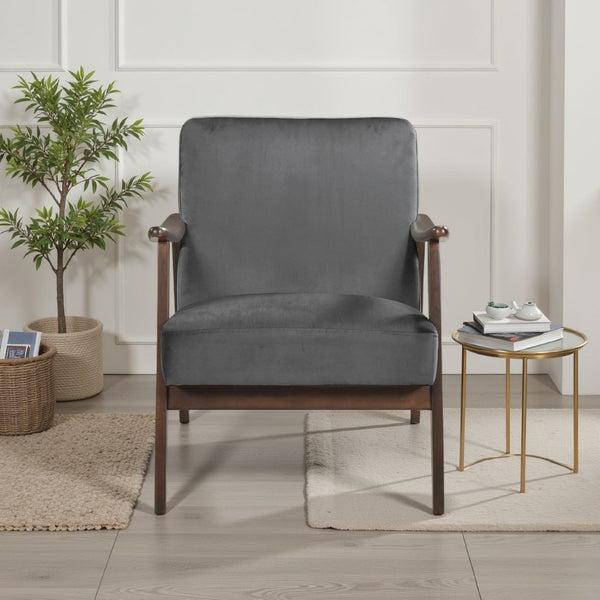 English Elm Vandie Velvet Club Chair Mid-century Modern Rubberwood Frame with Tapered Walnut Legs B056P417044
