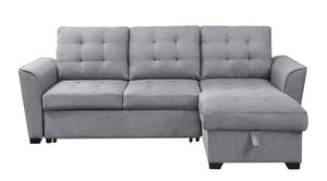 English Elm Adriano Tufted Linen Sleeper Sectional with Reversible Chaise Storage for Compact Living B2749S00182
