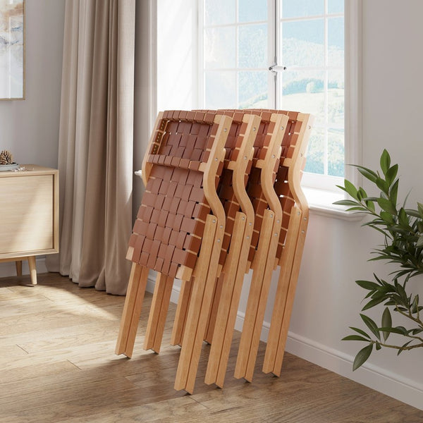 English Elm Wood Folding Dining Chairs with Rattan Woven Seat and Webbing Back Set of 2 Brown,Natural T3623P431376