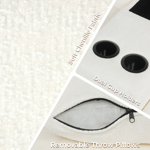 English Elm 120.5" L-shaped Convertible Sofa Bed Modular Sectional with Pull-Out Sleeper, Chenille, Storage, Cup Holders White N719S001940K