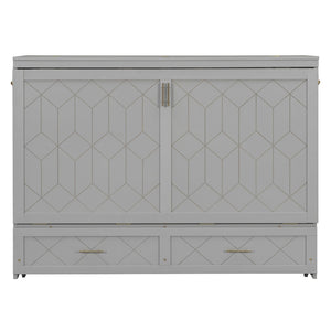 English Elm Queen Murphy Wall Bed Cabinet with Storage Drawer Built-in Power Outlets Usb Ports Gray LP000400AAE-1