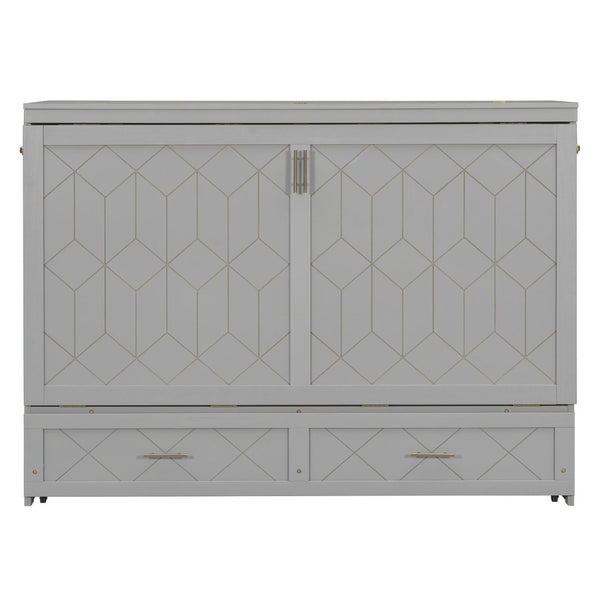 English Elm Queen Murphy Wall Bed Cabinet with Storage Drawer Built-in Power Outlets Usb Ports Gray LP000400AAE-1