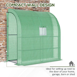 English Elm Outsunny Lean-to Walk-in Greenhouse with Galvanized Frame Pe Cover and Wire Shelving W2225P200639