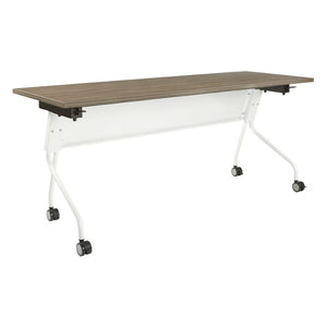 OSP Home Furnishings 6' Flip Top Nesting Training Table White Steel Frame Urban Walnut Laminate Top 84226WU