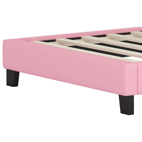 English Elm Twin Platform Bed Upholstered Crown Headboard Storybook Style for Girls Bedroom Pink N733P180807H