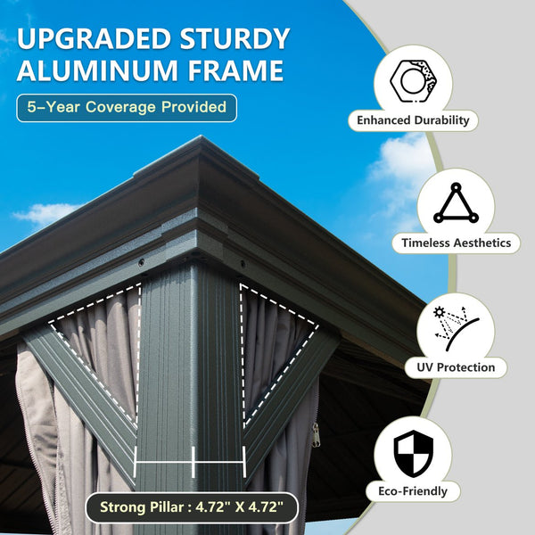 English Elm 10' X 12' Hardtop Gazebo - Durable Steel Roof, Aluminum Frame, Curtains & Netting For Outdoor Comfort W1859S00156