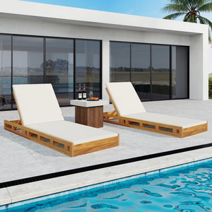 English Elm Christopher Knight Home® - Lounge Chaise Set - Premium Acacia Wood With Water-Resistant Cream Cushions For Outdoor Relaxation N770P272405T_N770P253018C