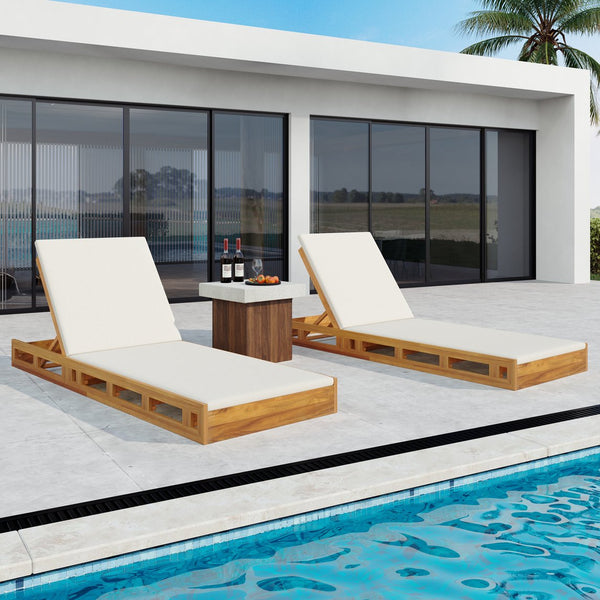 English Elm Christopher Knight Home® - Lounge Chaise Set - Premium Acacia Wood With Water-Resistant Cream Cushions For Outdoor Relaxation N770P272405T_N770P253018C