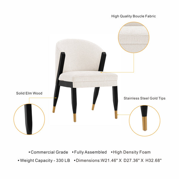 English Elm Ola Wood Chenille Dining Chair with Elm Frame and Brushed Gold Tips, Luxurious Foam Seat, 330lb Capacity Cream B365P397699