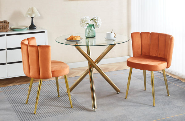 English Elm Modern Orange Dining Chair Set of 2 - Velvet Upholstery, Ergonomic Backrest, Gold Metal Legs for Dining Room W234P272377