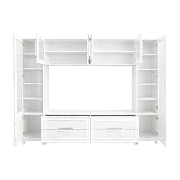 English Elm Vibe Haus Fluted Glass Wall Unit Tall Mdf Entertainment Console for Living Room N893S000011K