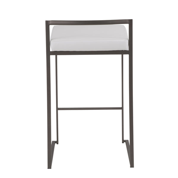 English Elm Fuji Industrial Stackable Counter Stool Set of 2 with White Faux Leather Cushion, Padded Comfort B202P222372
