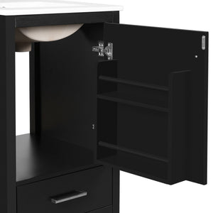 English Elm 20-Inch Compact Bathroom Vanity with Ceramic Sink, Soft-Close Storage, Divider Drawer & Easy Plumbing Access Black N729P334847B