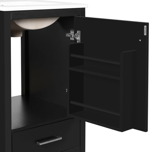 English Elm 20-Inch Compact Bathroom Vanity with Ceramic Sink, Soft-Close Storage, Divider Drawer & Easy Plumbing Access Black N729P334847B