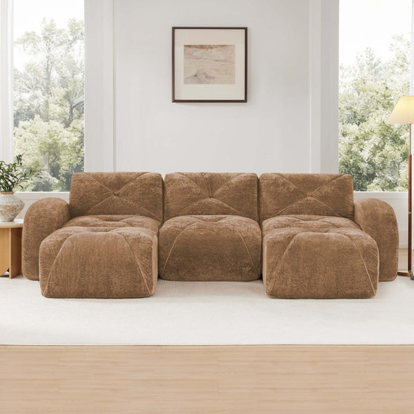 English Elm U-shaped Modular Cloud Sofa Tufted Velvet High Density Foam for Home Theater Lounge W714S01599