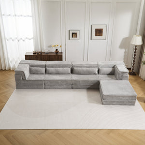 English Elm Compression Mahjong Sofa - Versatile Convertible Floor Seating With Ottoman, Pet-Friendly Fleece Fabric W3723S00036