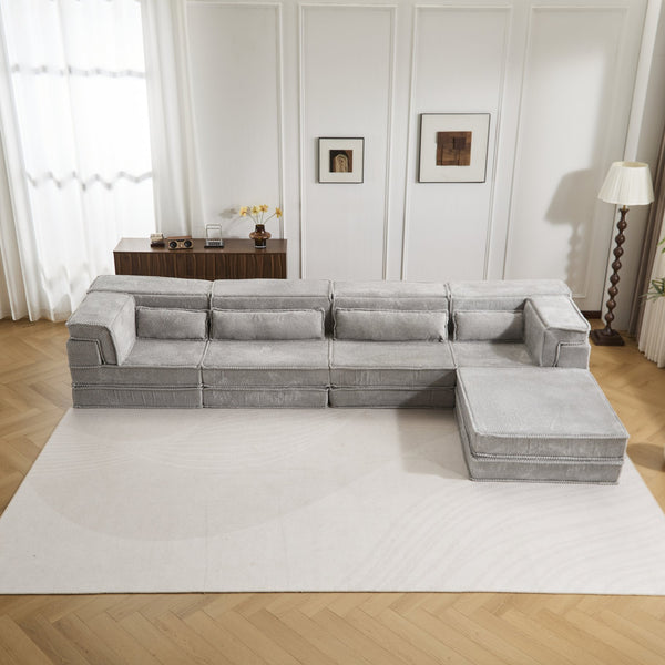 English Elm Compression Mahjong Sofa - Versatile Convertible Floor Seating With Ottoman, Pet-Friendly Fleece Fabric W3723S00036