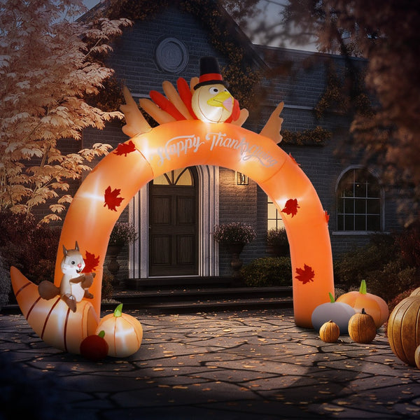 English Elm Thanksgiving Inflatable Turkey Arch Led Lit Walk Through Yard Display Nine Feet Tall T3971P382401