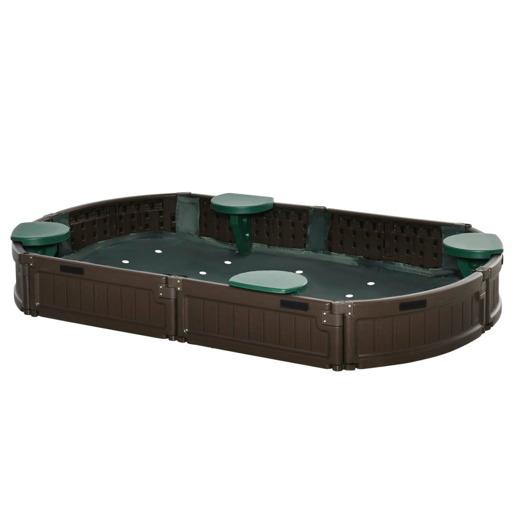 English Elm Outsunny Oval Hdpe Kids Sandbox with Cover and Four Built-in Seats for Backyard Play W2225P200382